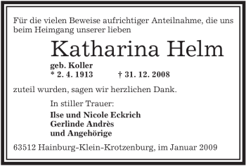 Traueranzeige von Katharina Helm von OFFENBACH-POST/HANAU-POST