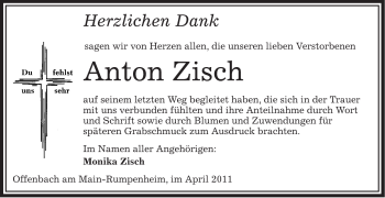 Traueranzeige von Anton Zisch von OFFENBACH-POST/HANAU-POST