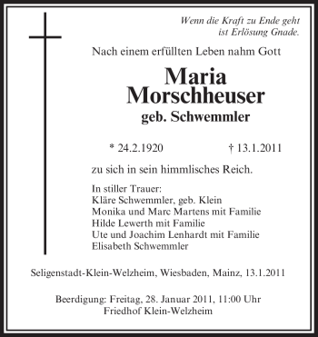 Traueranzeige von Maria Morschheuser von OFFENBACH-POST/HANAU-POST