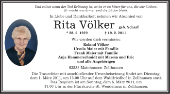 Traueranzeige von Rita Völker von OFFENBACH-POST/HANAU-POST