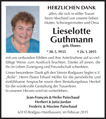 Traueranzeige von Lieselotte Guthmann von Offenbach