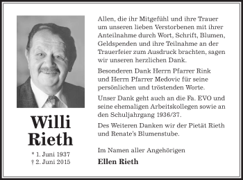Traueranzeige von Willi Rieth von Offenbach