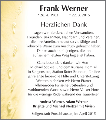 Traueranzeige von Frank Werner von Offenbach