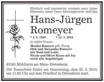 Traueranzeige von Hans-Jürgen Romeyer von OFFENBACH-POST/HANAU-POST