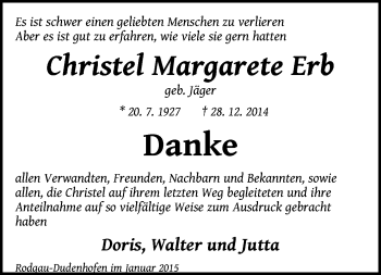 Traueranzeige von Christel Margarete Erb von Offenbach