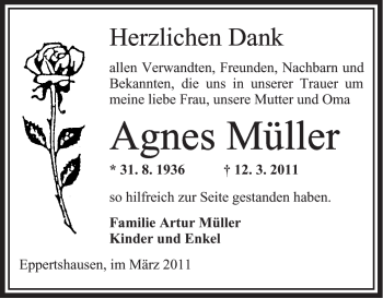 Traueranzeige von Agnes Müller von OFFENBACH-POST/HANAU-POST