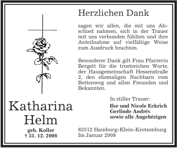 Traueranzeige von Katharina Helm von OFFENBACH-POST/HANAU-POST