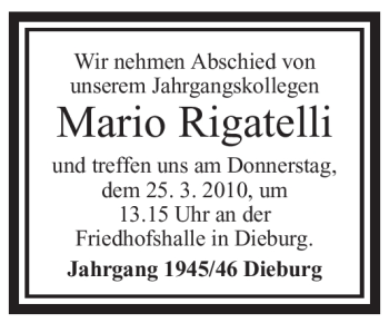 Traueranzeige von Mario Rigatelli von OFFENBACH-POST/HANAU-POST