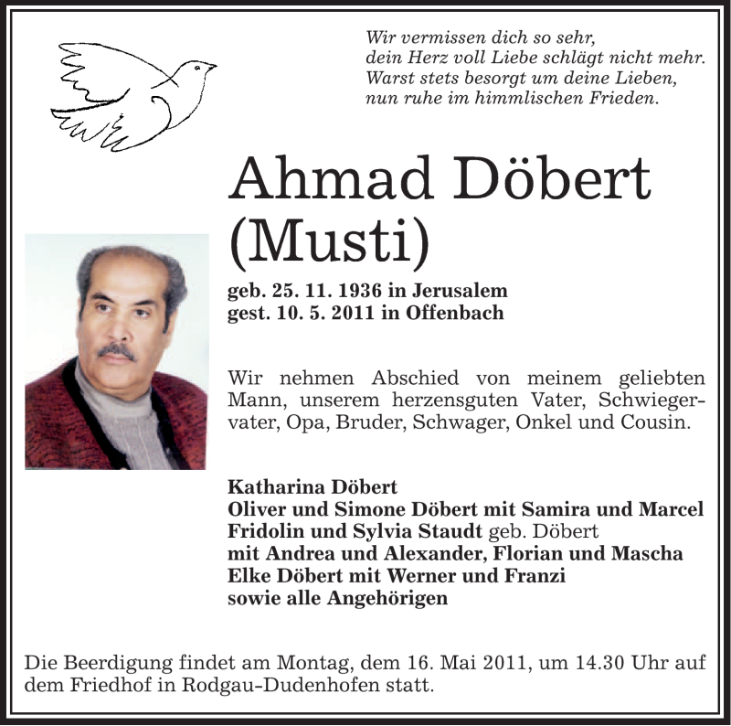  Traueranzeige für Ahmad Döbert vom 14.05.2011 aus OFFENBACH-POST/HANAU-POST