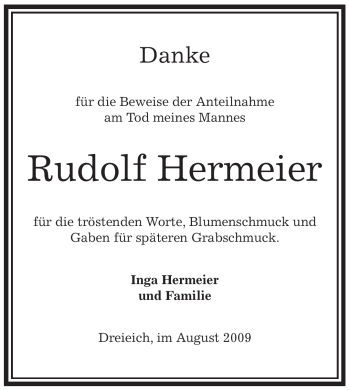 Traueranzeige von Rudolf Hermeier von OFFENBACH-POST/HANAU-POST