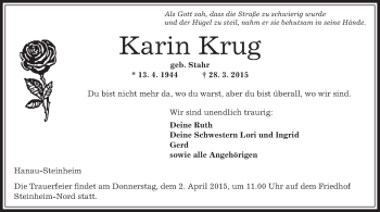 Traueranzeige von Karin Krug von Offenbach