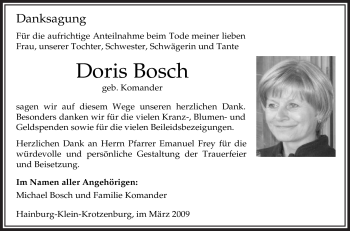 Traueranzeige von Doris Bosch von OFFENBACH-POST/HANAU-POST