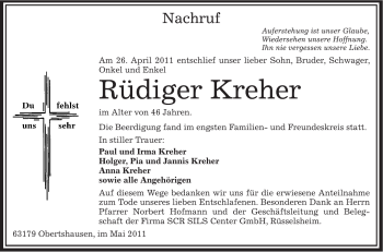 Traueranzeige von Rüdiger Kreher von OFFENBACH-POST/HANAU-POST