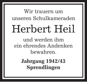 Traueranzeige von Herbert Heil von OFFENBACH-POST/HANAU-POST