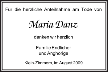 Traueranzeige von Maria Danz von OFFENBACH-POST/HANAU-POST