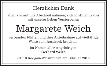 Traueranzeige von Margarete Weich von Offenbach