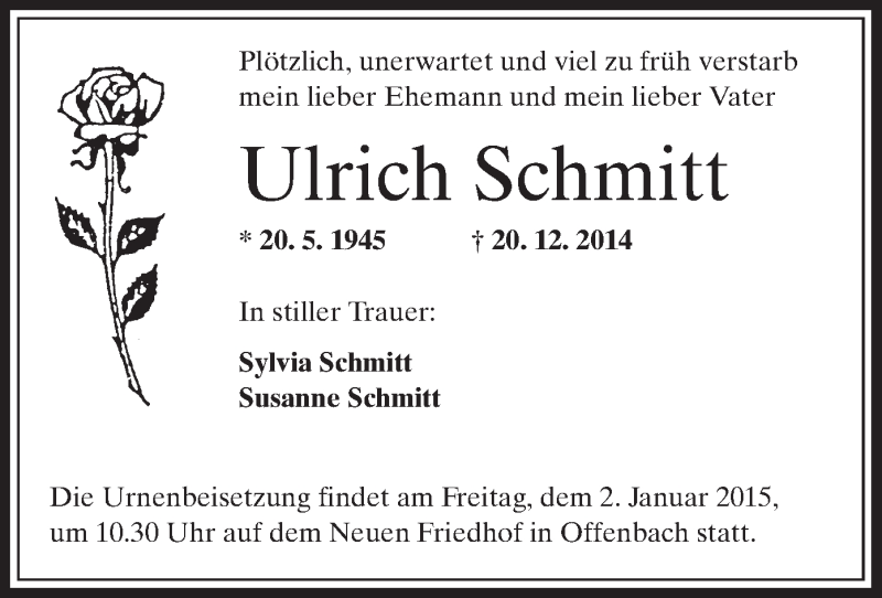  Traueranzeige für Ulrich Schmitt vom 27.12.2014 aus Offenbach
