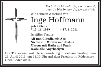 Traueranzeige von Inge Hoffmann von OFFENBACH-POST/HANAU-POST