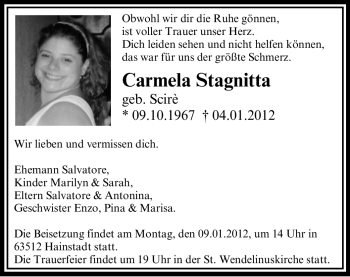 Traueranzeige von Carmela Stagnitta von OFFENBACH-POST/HANAU-POST