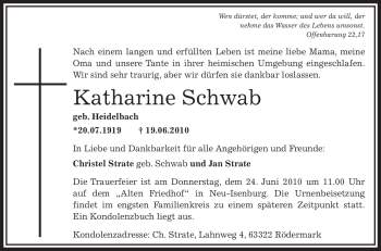 Traueranzeige von Katharine Schwab von OFFENBACH-POST/HANAU-POST