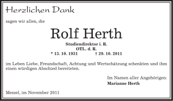 Traueranzeige von Rolf Herth von OFFENBACH-POST/HANAU-POST