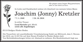 Traueranzeige von Joachim Kretzler von OFFENBACH-POST/HANAU-POST