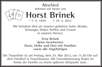 Traueranzeige von Horst Brinek von OFFENBACH-POST/HANAU-POST