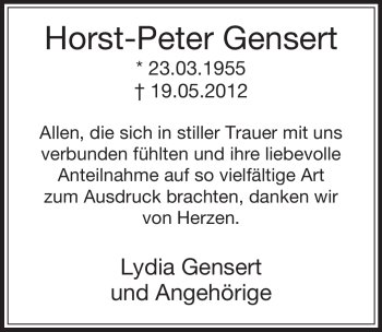 Traueranzeige von Horst-Peter Gensert von OFFENBACH-POST/HANAU-POST