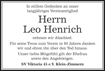 Traueranzeige von Leo Henrich von Offenbach