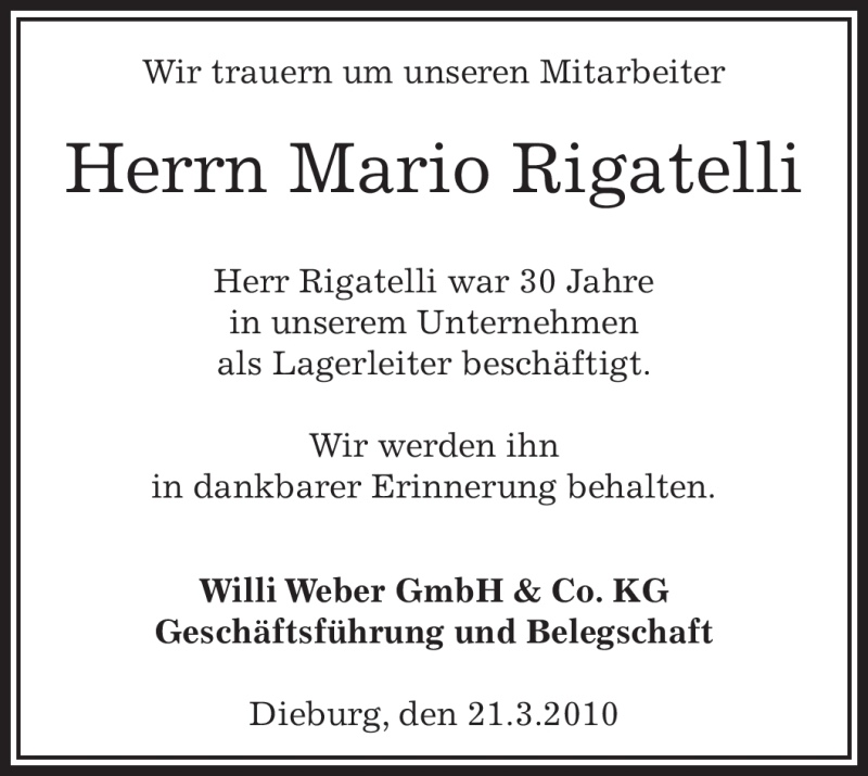  Traueranzeige für Mario Rigatelli vom 25.03.2010 aus OFFENBACH-POST/HANAU-POST