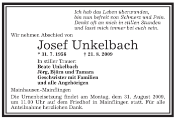 Traueranzeige von Josef Unkelbach von OFFENBACH-POST/HANAU-POST