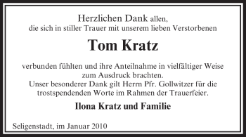 Traueranzeige von Tom Kratz von OFFENBACH-POST/HANAU-POST