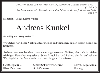 Traueranzeige von Andreas Kunkel von OFFENBACH-POST/HANAU-POST