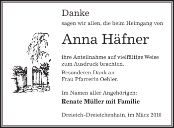 Traueranzeige von Anna Häfner von OFFENBACH-POST/HANAU-POST