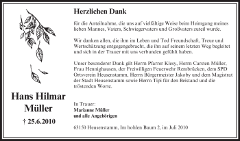 Traueranzeige von Hans Hilmar Müller von OFFENBACH-POST/HANAU-POST