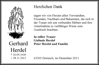 Traueranzeige von Gerhard Herdel von OFFENBACH-POST/HANAU-POST