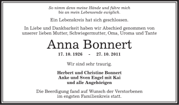 Traueranzeige von Anna Bonnert von OFFENBACH-POST/HANAU-POST