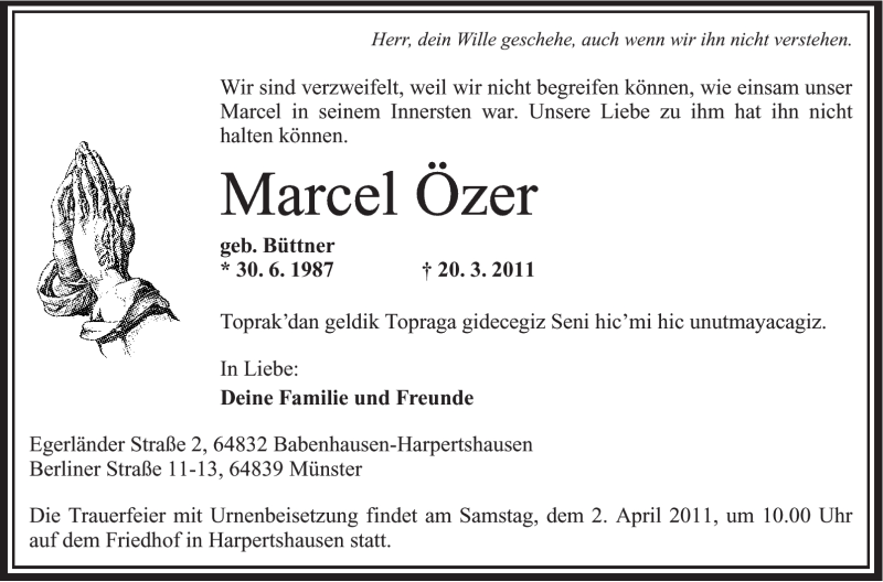  Traueranzeige für Marcel Özer vom 30.03.2011 aus OFFENBACH-POST/HANAU-POST