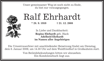 Traueranzeige von Ralf Ehrhardt von OFFENBACH-POST/HANAU-POST