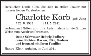 Traueranzeige von Charlotte Korb von OFFENBACH-POST/HANAU-POST