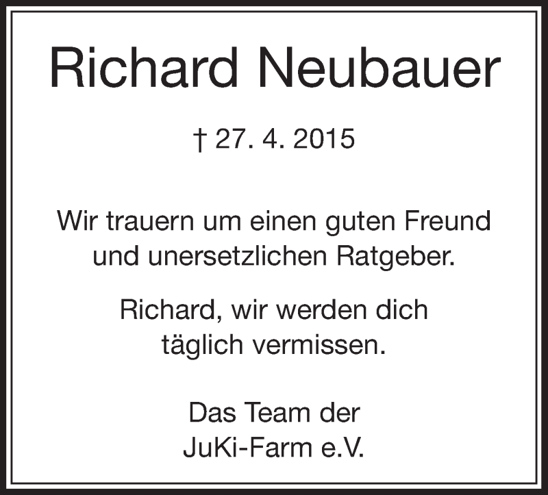  Traueranzeige für Richard Neubauer vom 01.05.2015 aus Offenbach