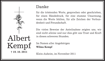 Traueranzeige von Albert Kempf von OFFENBACH-POST/HANAU-POST