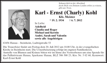 Traueranzeige von Karl-Ernst Kohl von OFFENBACH-POST/HANAU-POST