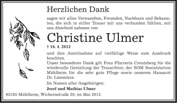 Traueranzeige von Christine Ulmer von OFFENBACH-POST/HANAU-POST