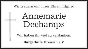 Traueranzeige von Annemarie Dechamps von Offenbach