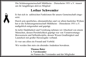 Traueranzeige von Lothar Schwemler von OFFENBACH-POST/HANAU-POST