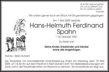 Traueranzeige von Hans-Helmuth Ferdinand Spahn von OFFENBACH-POST/HANAU-POST