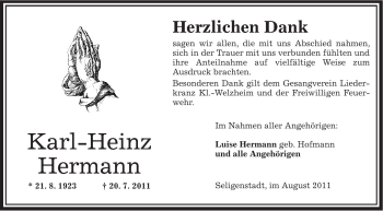 Traueranzeige von Karl-Heinz Hermann von OFFENBACH-POST/HANAU-POST