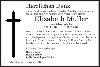 Traueranzeige von Elisabeth Müller von OFFENBACH-POST/HANAU-POST