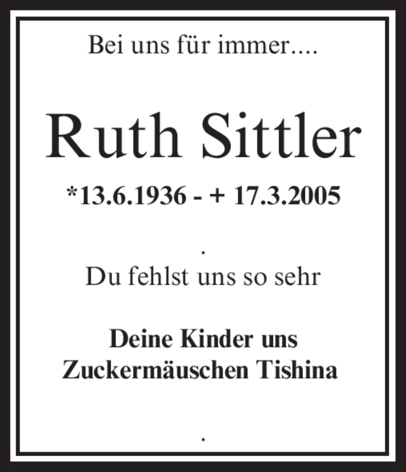  Traueranzeige für Ruth Sittler vom 24.03.2010 aus OFFENBACH-POST/HANAU-POST